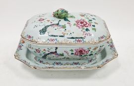 Chinese Export porcelain famille rose shaped octagonal vegetable tureen, cover and stand,