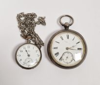 Antique silver pocket watch with subsidiary seconds dial, key winding, marks worn and an Omega metal