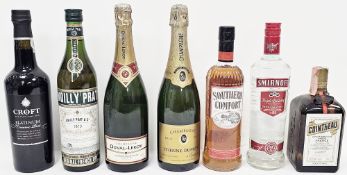 Mixed lot of alcoholic beverages including port, Cointreau, Southern Comfort, Duval Leroy and