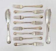 Set of eight George III silver Hanoverian Thread pattern dessert forks, maker's mark W.S, London