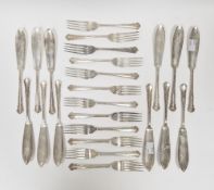 Set of 12 pairs of silver fish knives and forks, Dubarry pattern, by William Hutton & Sons,