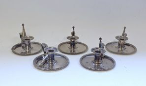 Set of five George III old Sheffield plate chambersticks by Matthew Boulton, with double sun