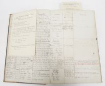 Early 20th century stock book ledger, leather bound and and canvas covered, partial filled with a