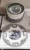 Group of French and Belgian faience transfer-printed side plates and dinner plates, late 19th