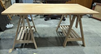 Two Ikea Mittback pale birch extendable trestles, 70cm high extending to 93cm high x 58cm wide x