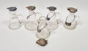 Pair of silver-mounted glass whisky tots, Birmingham 1908, of typical conical form, another pair