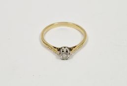 Gold-coloured ring, unmarked, set single diamond, 2.7g total approx
