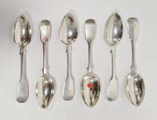 Set of six Victorian provincial silver fiddle pattern teaspoons by Robert Williams & Sons, Exeter