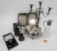 Mappin & Webb silver-plated oval warming dish, liner and cover; a Victorian silver-plated three-