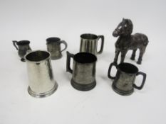 Assorted silver plated cutlery, tea strainers, pewter mugs, etc  Provenance:  Hicks Beach Estate.