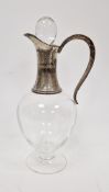 Silver-mounted glass wine jug by J A Campbell, London 1996, of baluster form with glass body and
