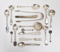 Pair of Victorian Provincial silver fiddle pattern sugar tongs by John Osment, Exeter 1842, a pair