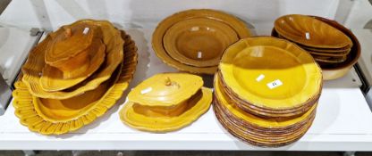 Composite French faience ochre-ground part dinner-service, printed marks for Haute Provence,