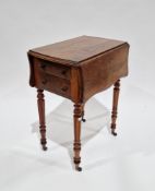 19th century mahogany work table, the top with two shaped drop flaps over two drawers to one end