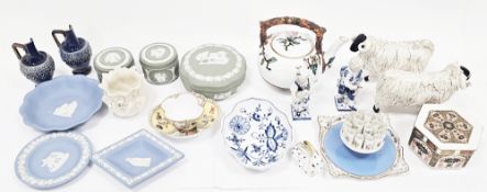 Assorted pottery and porcelain including a Royal Crown Derby imari hexagonal shaped box and cover, a