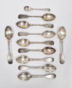Set of ten silver fiddle pattern teaspoons, monogrammed, Sheffield 1902, 6ozt approx and a silver