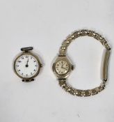 9ct gold cased wristwatch, the white enamel dial with Arabic numerals (lacking glass) together