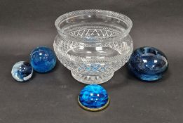 20th century cut glass footed globular flower vase cut with a band of hobnail pattern, 21.5cm