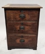 19th century mahogany chest of three short drawers with brass oval drop loop handles, on bracket