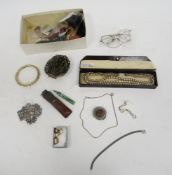 Collection of jewellery, watches and other items including silver necklace and bracelet, costume