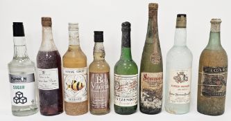 Eight bottles of mixed liqueurs and syrups including Old Ricard Pastis, Boa Vitoria Cachaga,