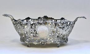 Edwardian silver two-handled basket by C S Harris & Sons Limited, London 1907, of pierced oval