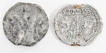 Nicholas V (1447-1455) lead papal bulla, with the heads of Saint Paul and Peter, above S PA S PE,