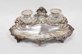 George V silver table inkstand by W & C Sissons, Sheffield 1910, of shaped oblong form decorated