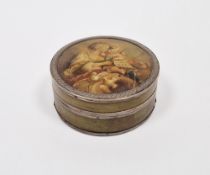 French silver-mounted painted tortoiseshell circular snuff-box, late 18th/early 19th century, the