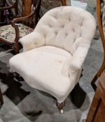19th century armchair with calico button back upholstery and later pink loose cover, on baluster