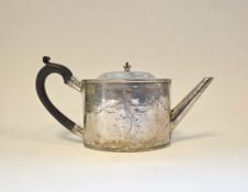 George III silver teapot by William Vincent, London 1784, of oval form with engraved garlands and