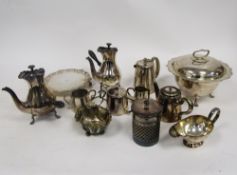 Quantity of silver plate including a pair of coffee pots of baluster form, the hinged covers with