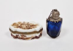 Continental porcelain shaped oval gilt-metal mounted snuff box, late 19th century, blue cross