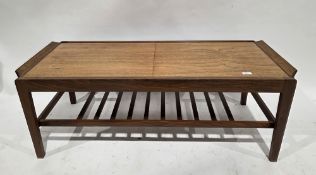 Mid-century Remploy teak extending coffee table, the top with two leaves drawing back to a formica