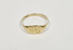 18ct gold signature ring, monogrammed, 2.4g approx (some wear)