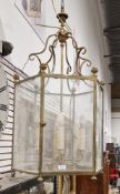 Large gilt metal and glass hall lantern in the Regency manner, of hexagonal form with six interior