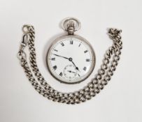 Silver open-faced pocket watch, button winding with subsidiary seconds dial, Birmingham 1935, on