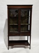 Edwardian mahogany display cabinet having boxwood and ebony inlay, the two astragal glazed doors