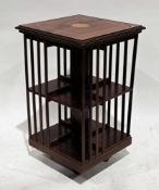 Victorian-style mahogany square revolving bookcase with partially slatted sides, on castors, 78cm