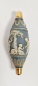 Late 18th century gold-mounted English blue and white jasperware double-ended scent bottle, with