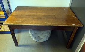 Late 19th / early 20th century oak kitchen table, the rectangular top on square legs, 73cm high x