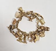 9ct gold curb-link charm bracelet hung with 16 assorted charms (12 marked 9ct, two marked 14ct and