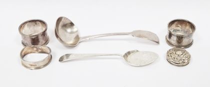 Pair of silver napkin rings of plain circular form with bead borders engraved 