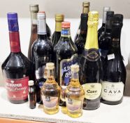 Collection of wines and other alcoholic drinks including 2006 Australian Shiraz, 1997 Moscatel de