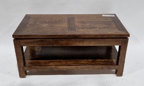 Modern hardwood coffee table of rectangular form, on square legs with undershelf, 48cm high x