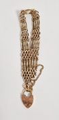 15ct rose gold four-bar gate bracelet with padlock clasp, 17.7g approx