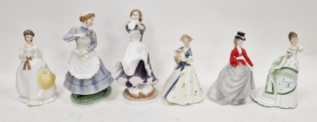 Six Royal Worcester bone china figures of ladies, printed black marks, comprising Belle of the Ball,