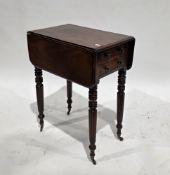 19th century mahogany worktable, the rectangular top with drop flaps over two drawers to one end and