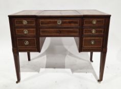 George III mahogany gentleman's dressing table of breakfront form, having ebony and boxwood string
