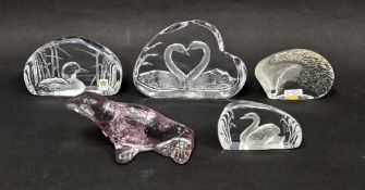 Collection of Mats Jonasson and other Swedish glass paperweights, etched marks and signatures,